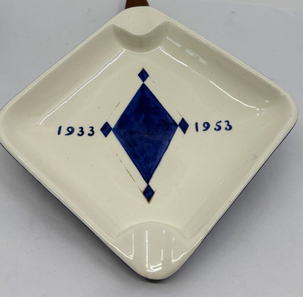 Set of 2 Handmade Ceramic Ash Trays Squares with Initials BT and Dates 1933 1953