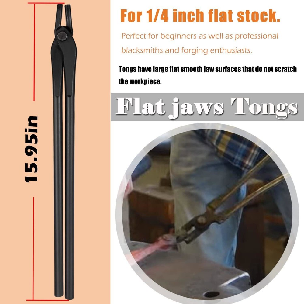 Beginner Blacksmith Tong Set Includes Flat, V Bit, Blade & Wolf Jaw Tongs 4-Pack