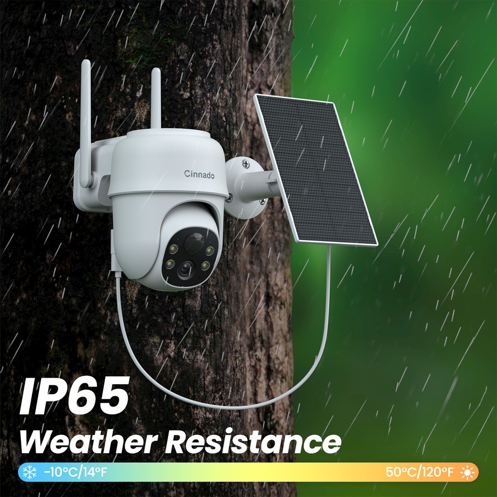 Cinnado 2K 4MP Solar Powered Security Camera Wireless Outdoor AI Detection IP65