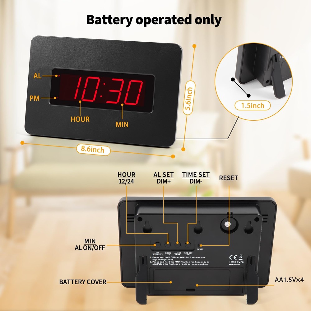 Timegyro Digital Wall Clock Battery Operated with LED Display, Wall Clock wit...