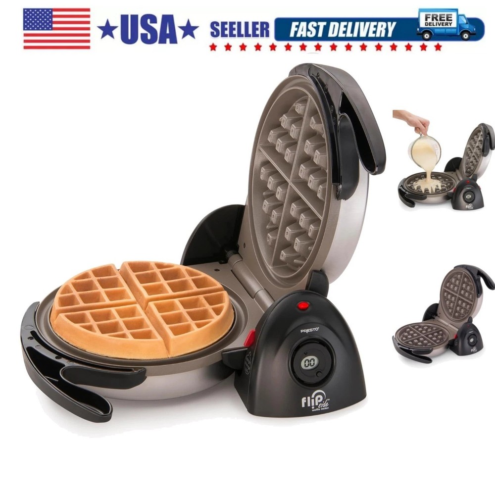 03510 Ceramic FlipSide Belgian Waffle Maker, Nonstick, Cool Touch Handles, Black