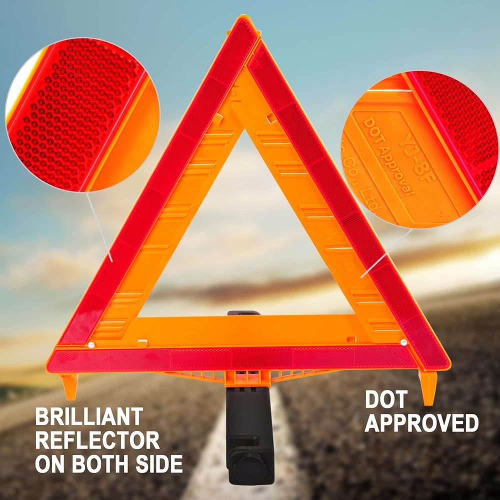 Emergency Reflective Warning Triangle Kit - DOT Certified 3 Pack with Sand Base