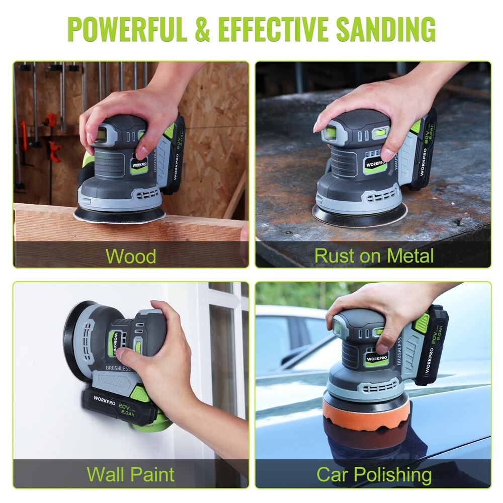 WORKPRO Cordless Brushless Random Orbital Sander 6 Variable Speed 6000-12000 OPM