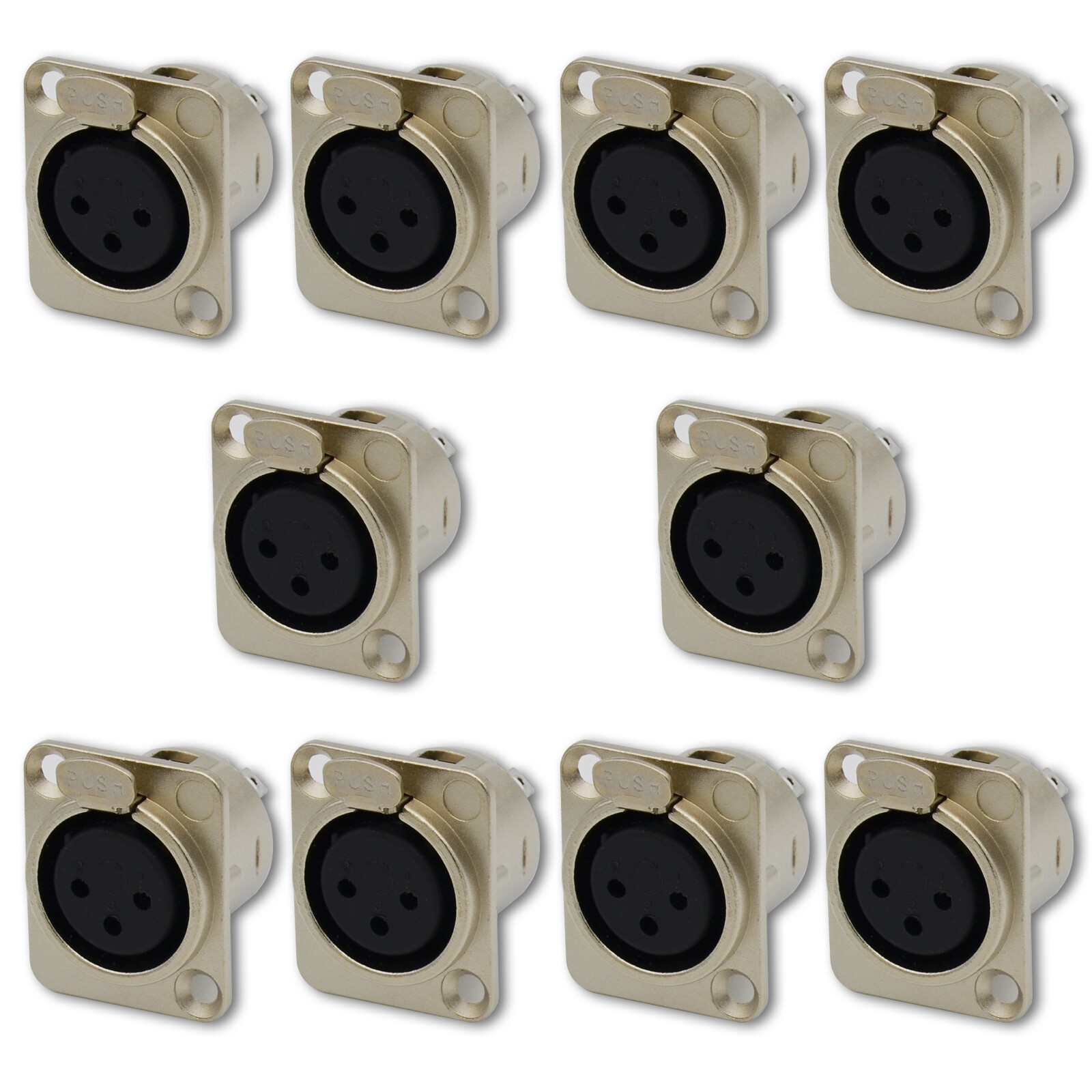 10,XLR 3-Pin Female Metal Panel Mount Chassis Microphone Jack Audio Connector