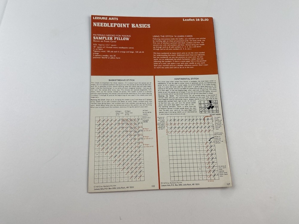 Leisure Arts leaflet 28 Needlepoint Basics Barbara Hunter Charts 1974