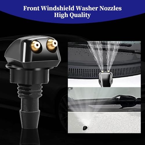 Front Windshield Washer Nozzles, Double Hole Straight Column 2 PCS Black#Style2
