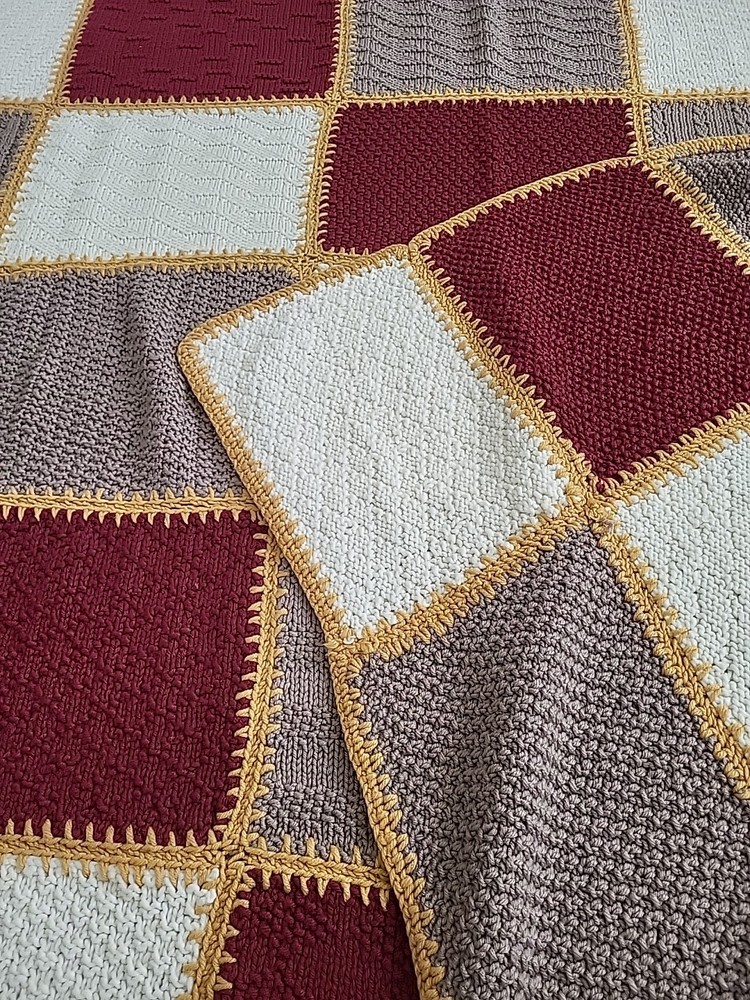 Hand-knitted multi-patterned Afghan Blanket 60"×90"