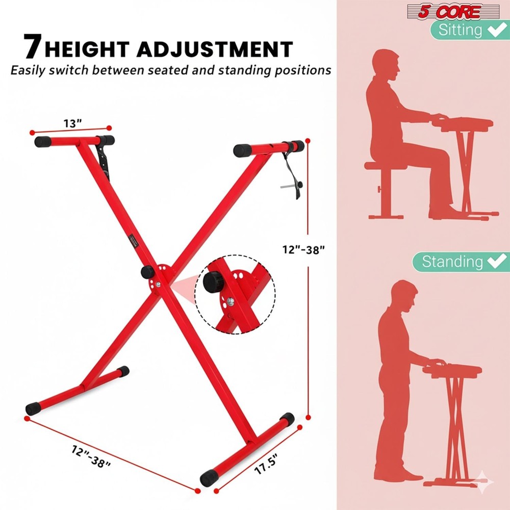 5 Core Keyboard Stand X Shape Adjustable Foldable Portable Key Board Stands w Lo