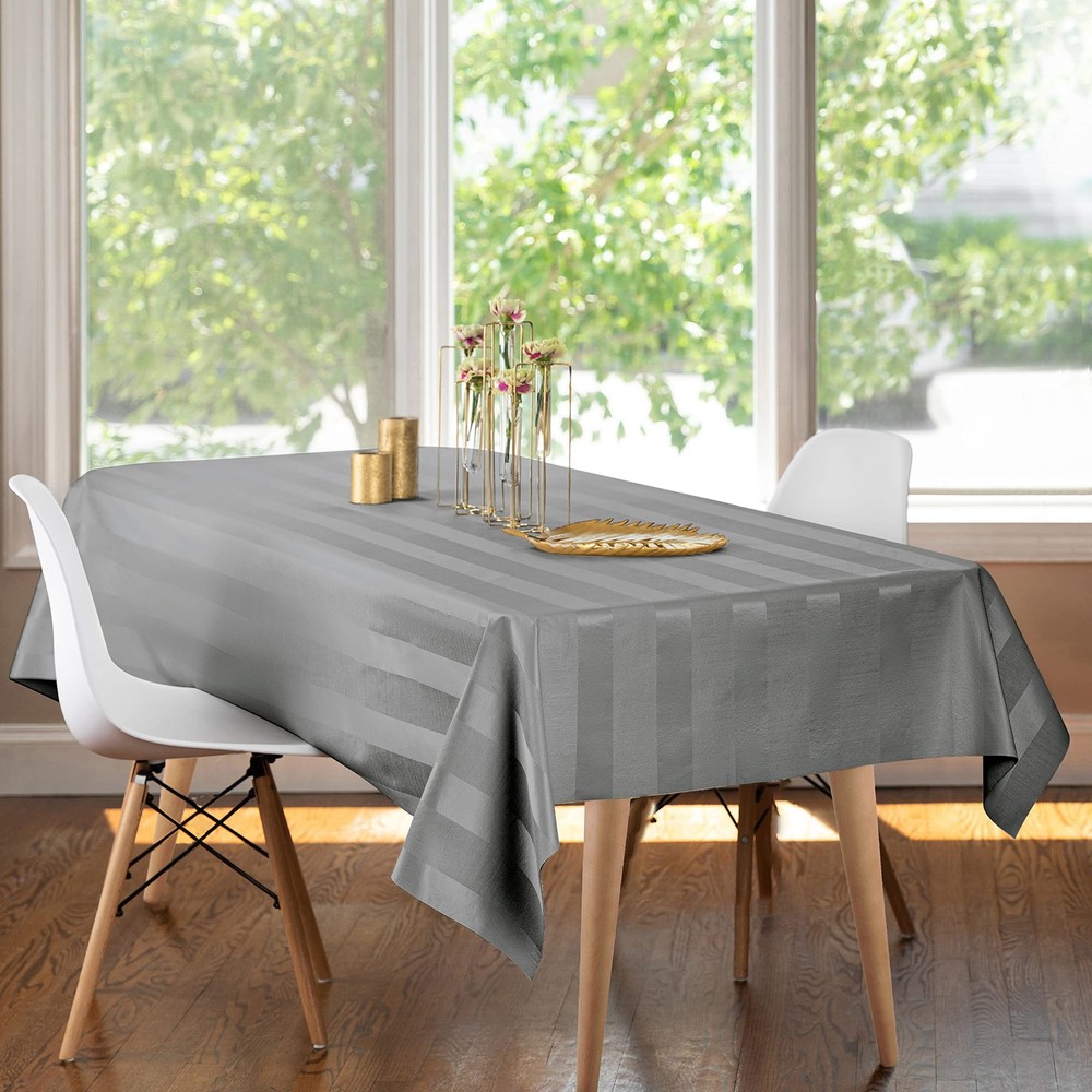 Silver Silk Stripe Table Protector Pad 54x72 Inch Heat Resistant Tablecloth