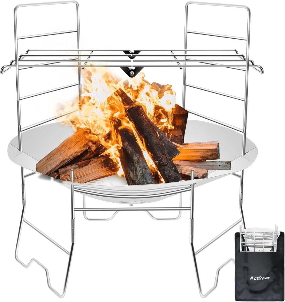 Portable Camping Fire Pit 17inch with Grill Collapsible Fire Pit with Storage Ba