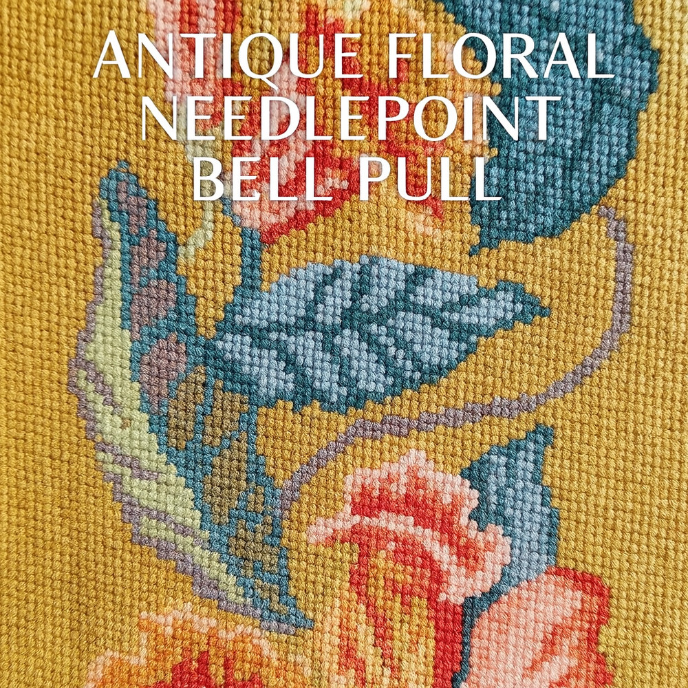 🧵 Antique Floral Needlepoint Bell Pull | Victorian Embroidery | Hand-Stitched