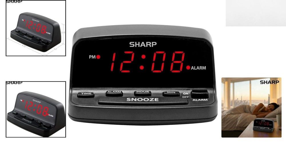 Digital Alarm Clock with Easy Keyboard Controls & Snooze Function – Black