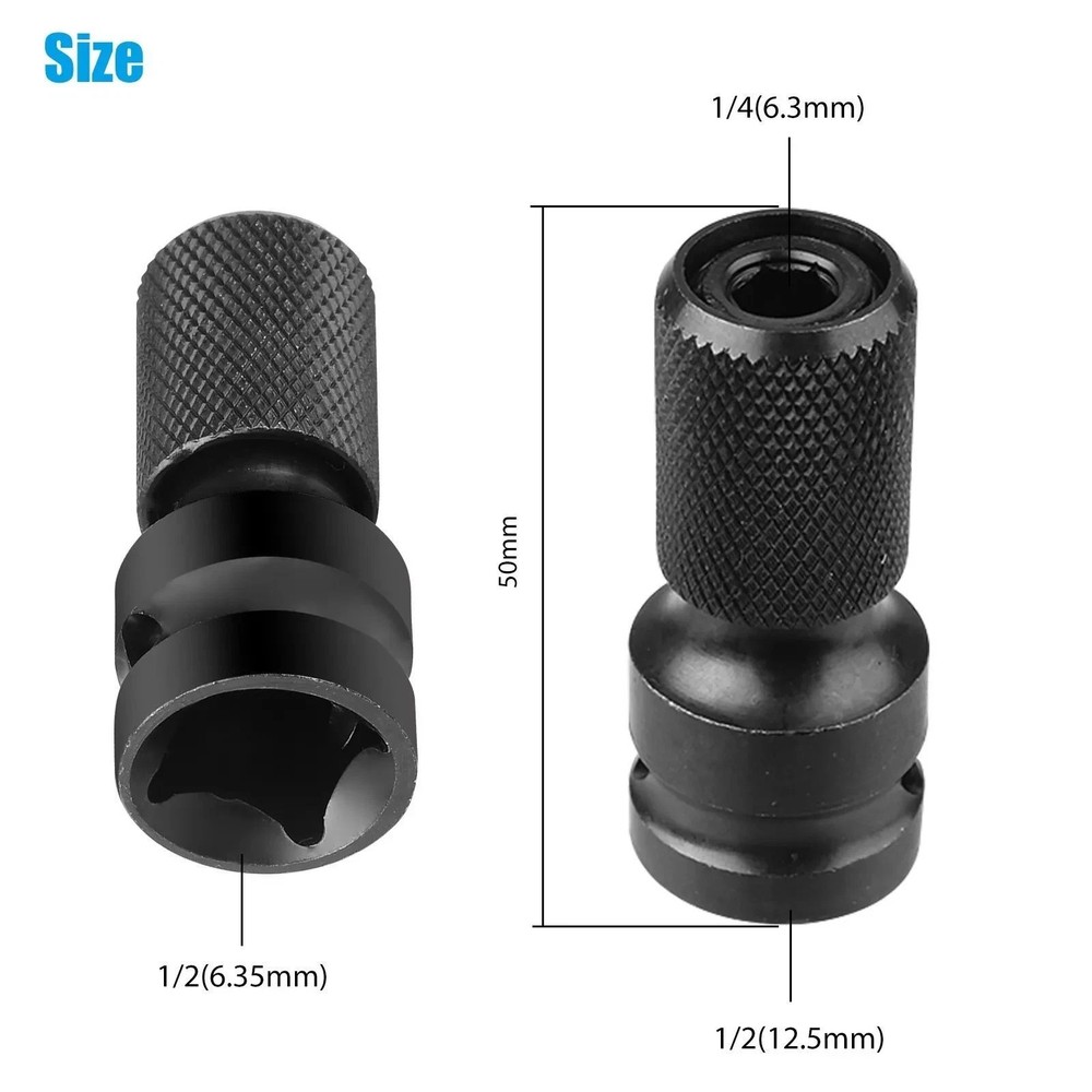 2X Socket Adapter Drill Hex Shank Chuck Change Impact Driver Tool 1/2" To 1/4"