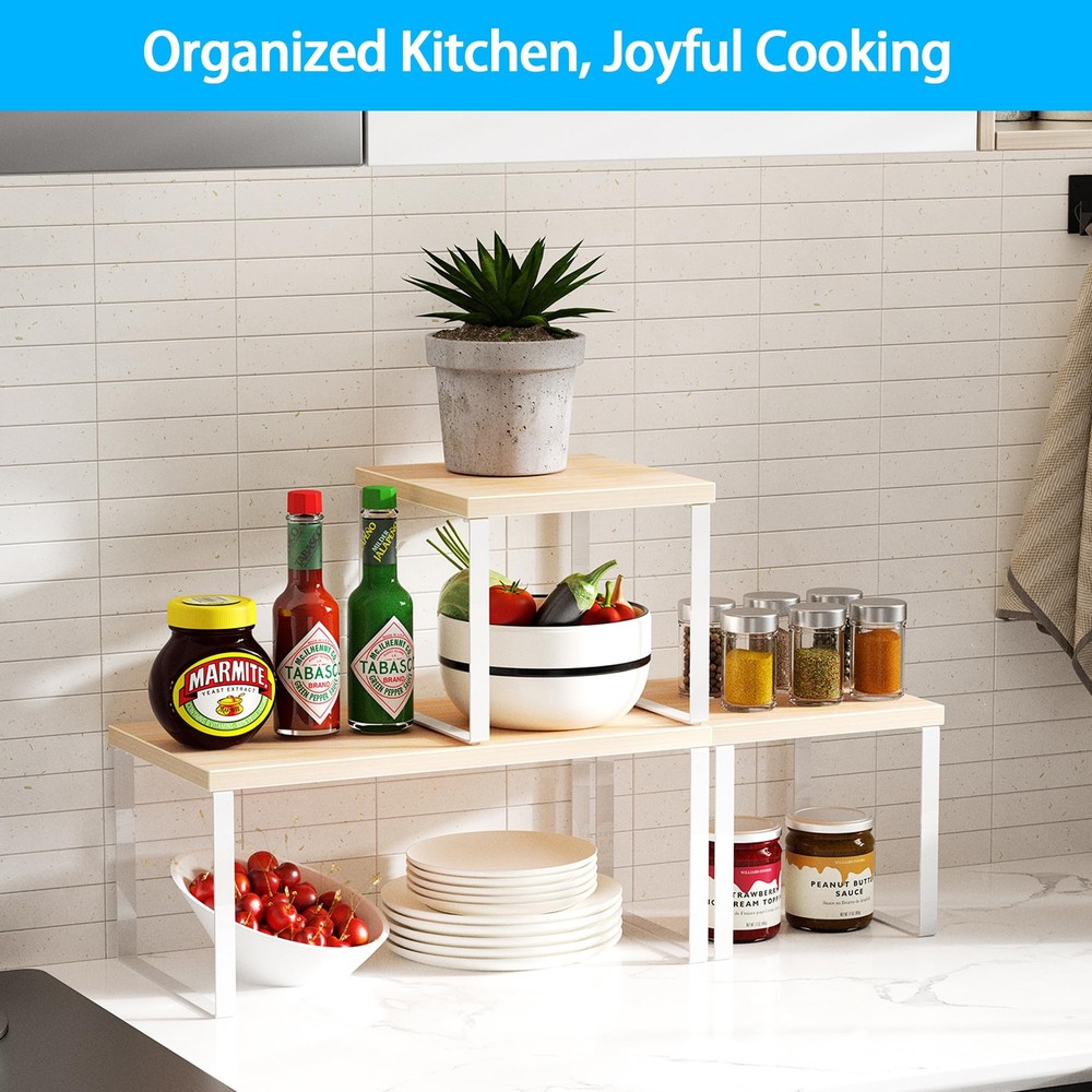 Countertop Organizer Corner Shelf, 2 Tier Adjustable Stackable Corner Shelves...