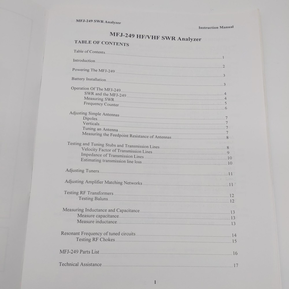 MFJ-249 HF/VHF SWR Analyzer Instruction Manual
