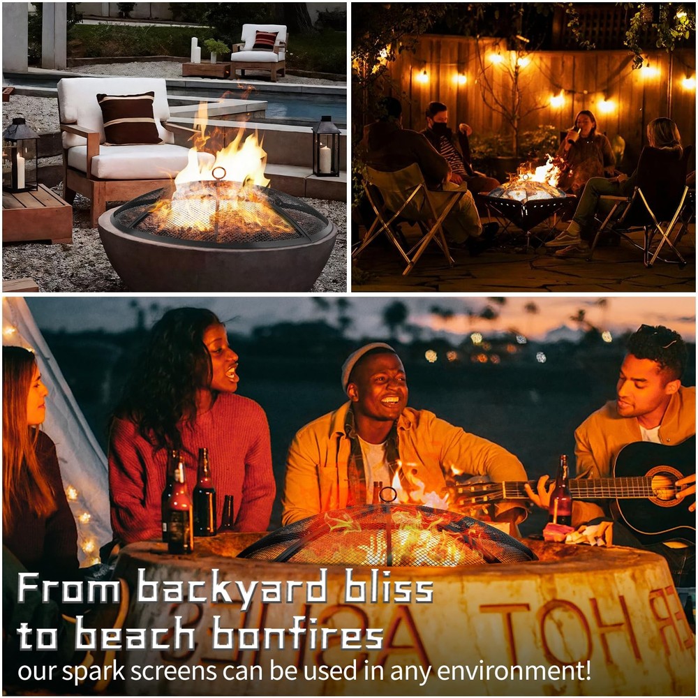 Fire Pit Spark Screen,Outdoor 22 Inch Round Screen with Foldable Hook Heavy Duty