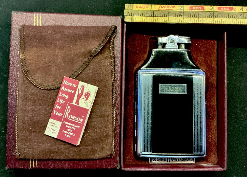 Vintage 1930’s RONSON Mastercase Cigarette Lighter and Holder w/Original Box