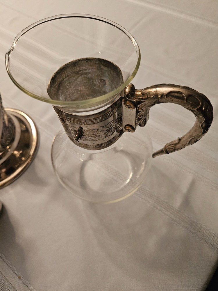 Vintage Titling Glass Coffee Warming Carafe Silverplate Excellent Condition