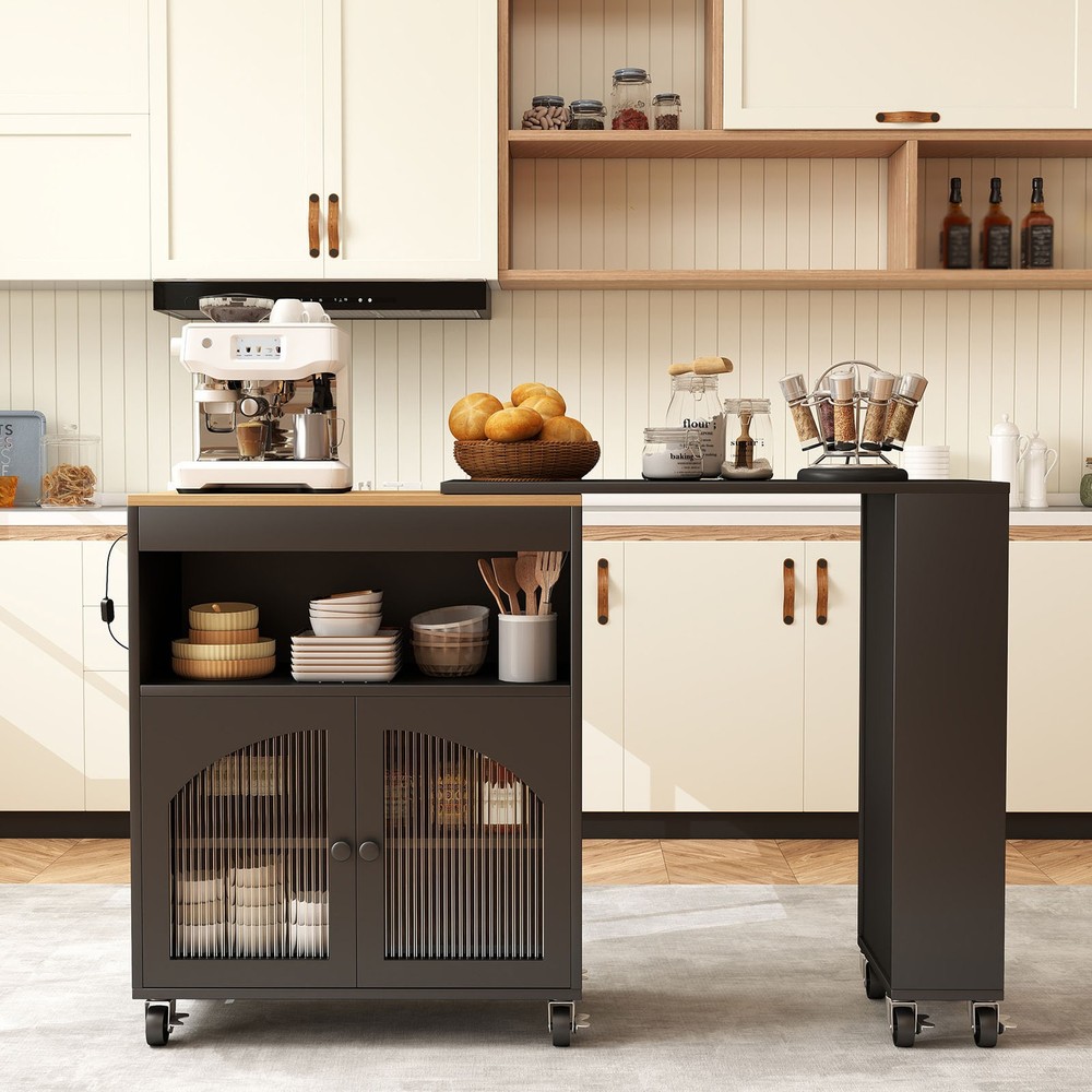 Rolling Kitchen Island Table With LED Light Power Outlets For Kitchen SSNI