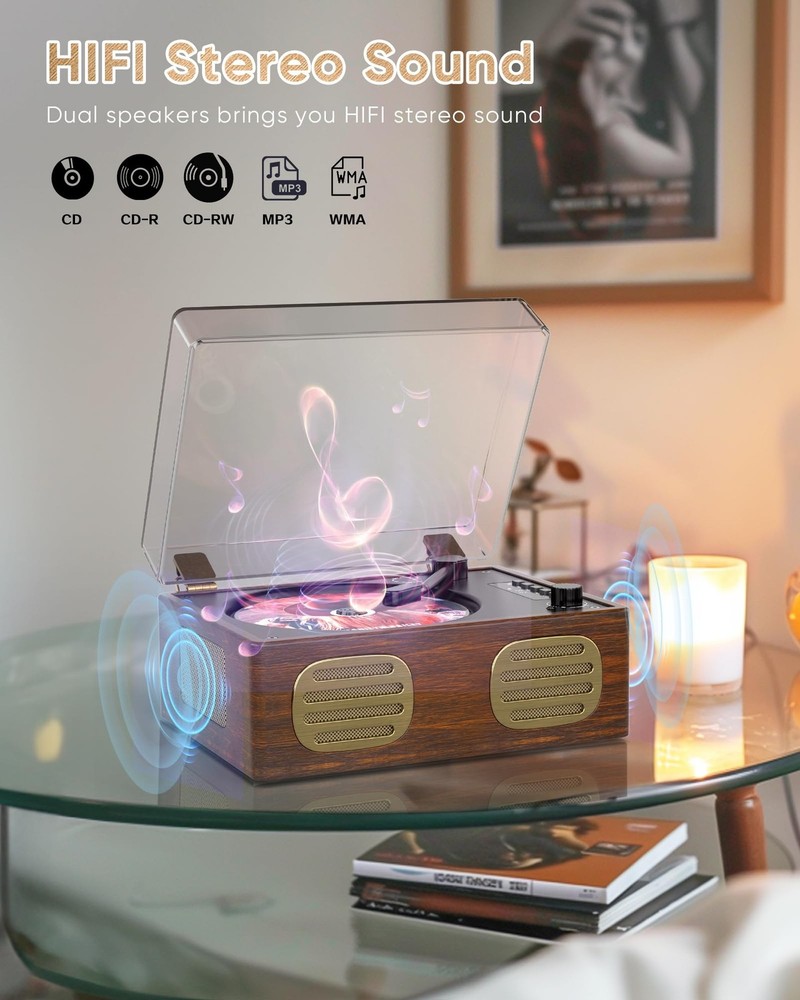CD Player Portable, Retro CD Player with HiFi Speakers, Bluetooth Input/Outpu...