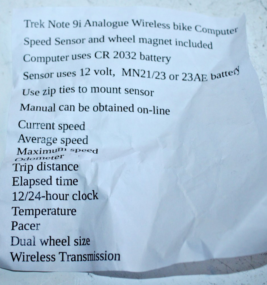 Bontrager Note 9i Analogue Wireless Bicycle Computer Speed Sensor CR2032 Battery