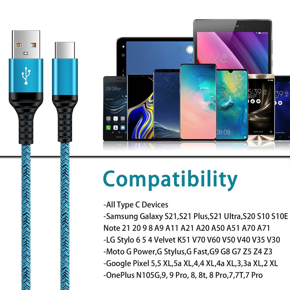 C Charger Cord Fast Charging USB Type C Cable Android Charger Cables 6FT 2Pack