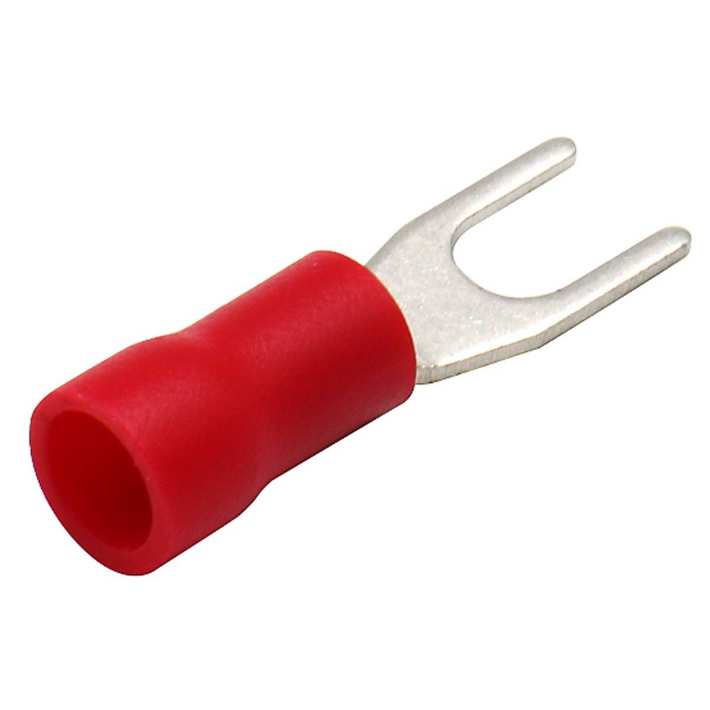 Insulated Fork Spade Terminal Connectors #6 Stud 22-16 AWG Red 200-Pack