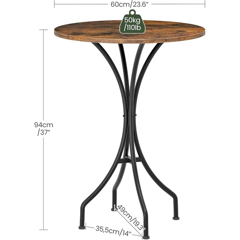 Round Bar Table Adjustable Feet Stable Metal Frame Rustic Pub Dining Spot New