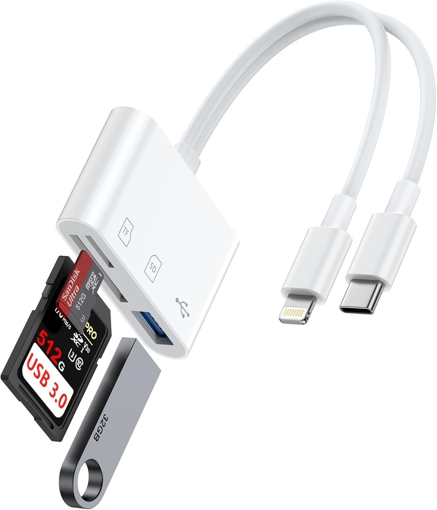 Ultra-Fast SD Card Reader for iPhone & Android - Dual USB-C & Lightning