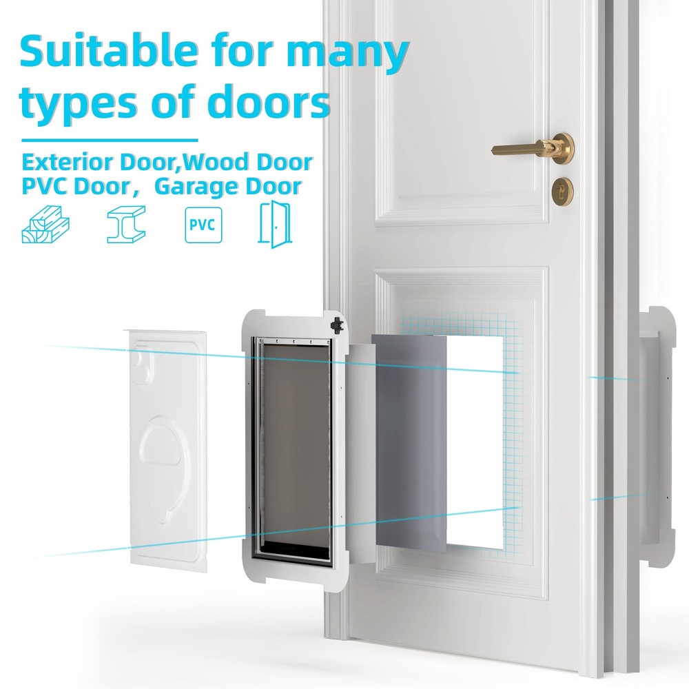 3-Flap Never Rust Extra Large Dog Door for Doors with Sliding Lock Panel, Ste...