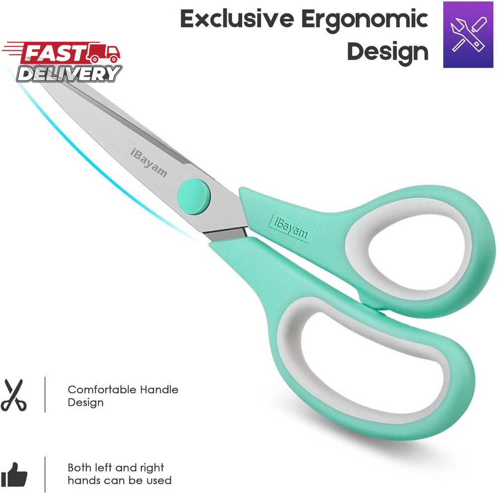 Scissors, Ibayam 8" All Purpose Scissors Bulk 3-Pack, Ultra Sharp 2.5Mm Thick Bl