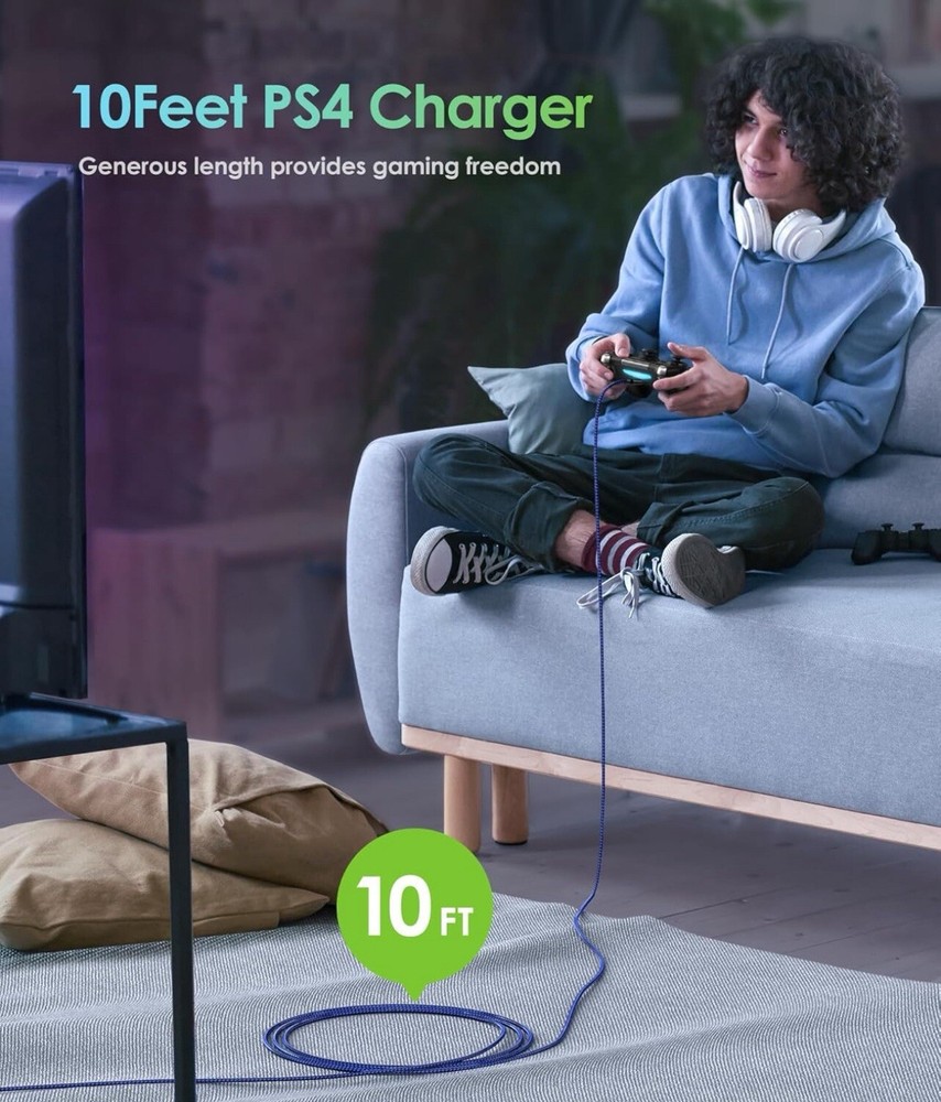 PS4 Controller Charger Charging Cable, 2 Pack 10ft Extra Long Micro USB 2.0 C...