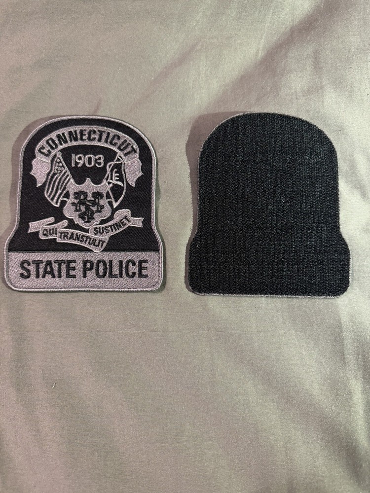 ct state police patch / Black And Gray / “hook and Loop” sown on back. Tactical