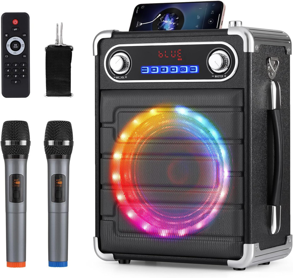 4000W Bluetooth Karaoke Machine w/Wireless Microphones Portable Wireless Speaker