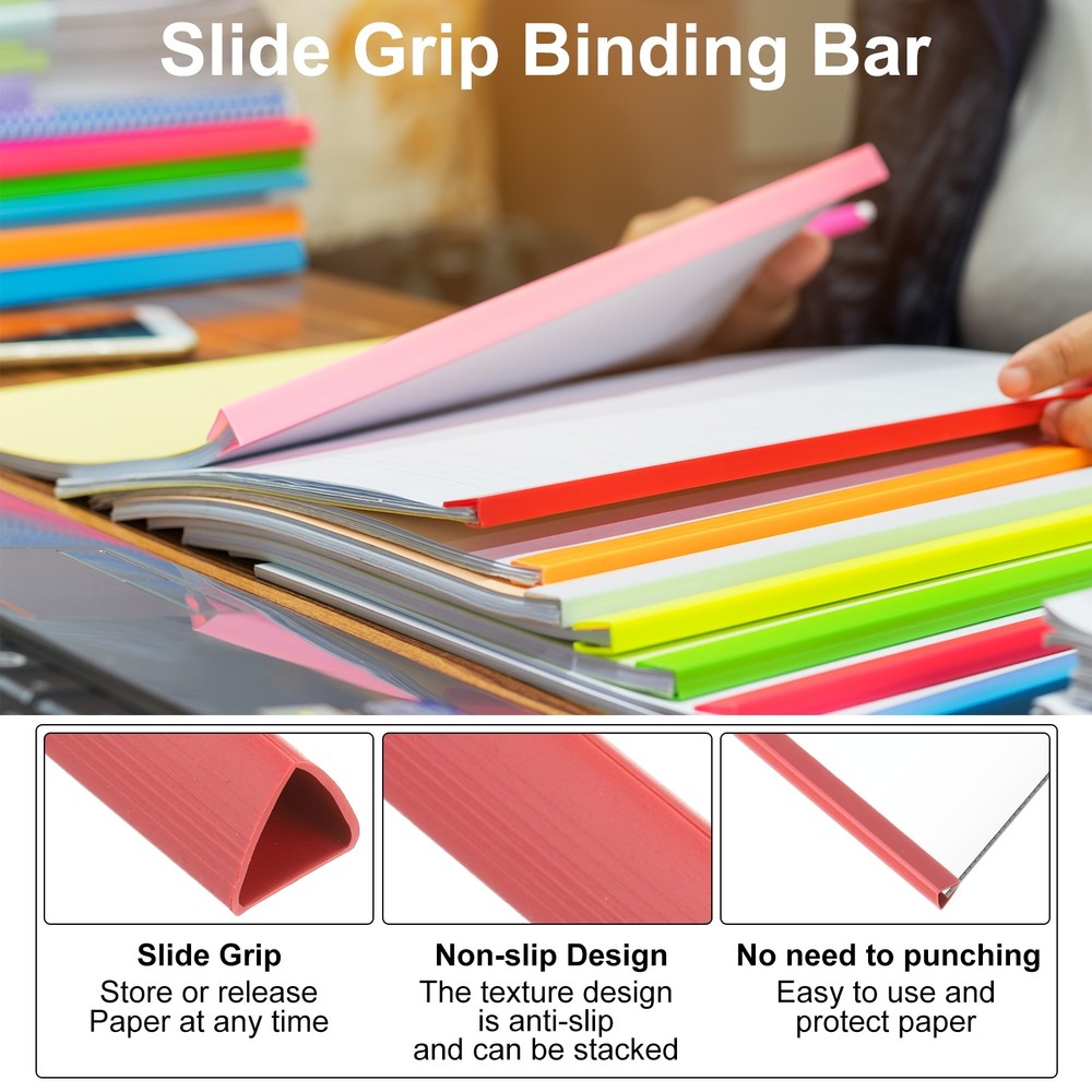 30Pcs Binding Bars, 10mm Binding Bars 70 Sheets Capacity, Red