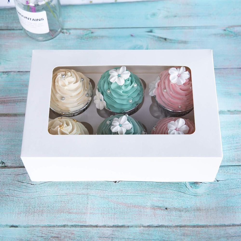 Cupcake Boxes with Inserts 6 Holders,9.5x6.3x3inch Large White Standard Baker...