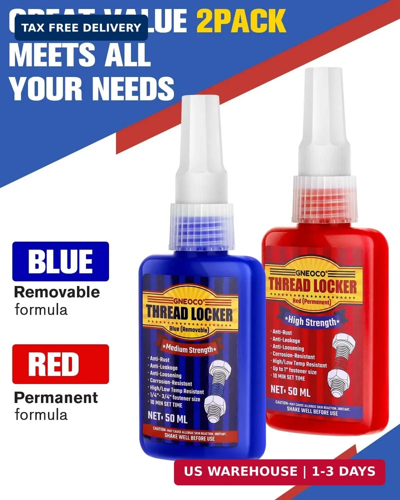 Thread Lock Blue and Red, Threadlocker Medium and Strong Strength, Thread Locker