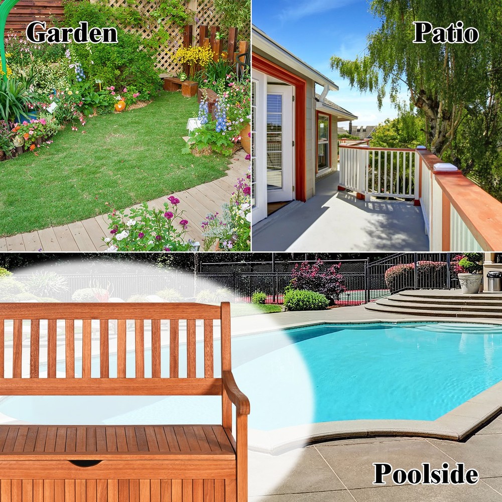 42" Storage Bench Deck Box Solid Wood Seating Container Tools Toys W/Backrest