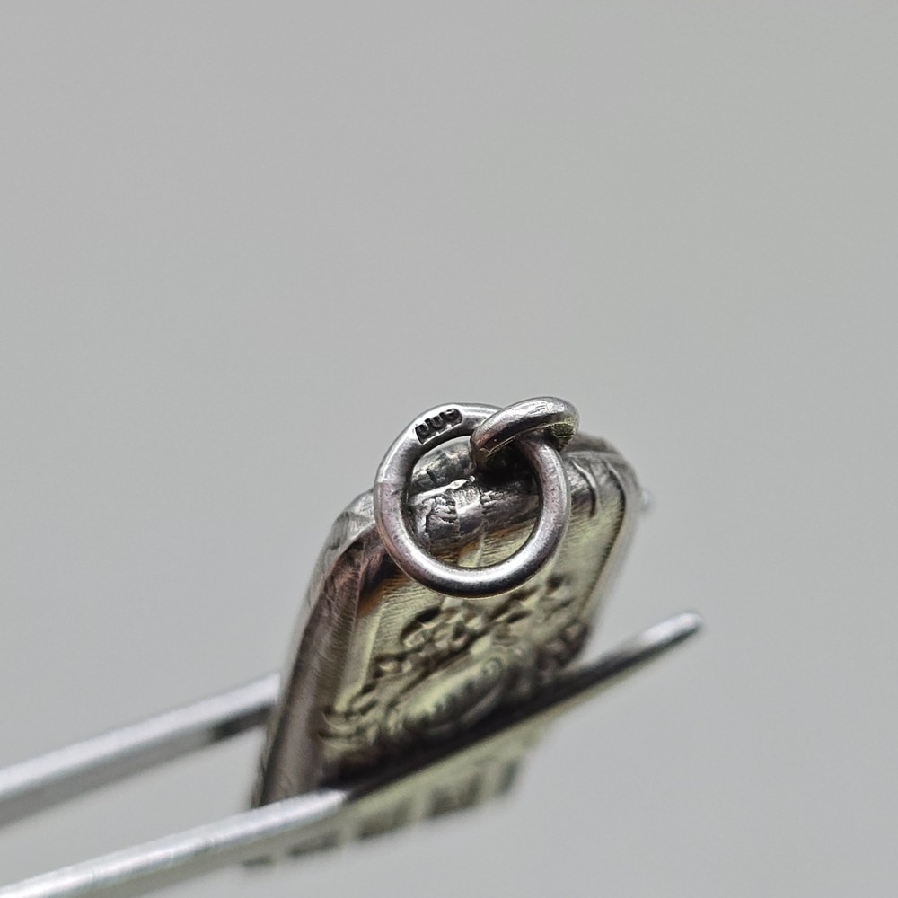 Antique Solid Silver Repousse Whistle Pendant Monogram Floral Design