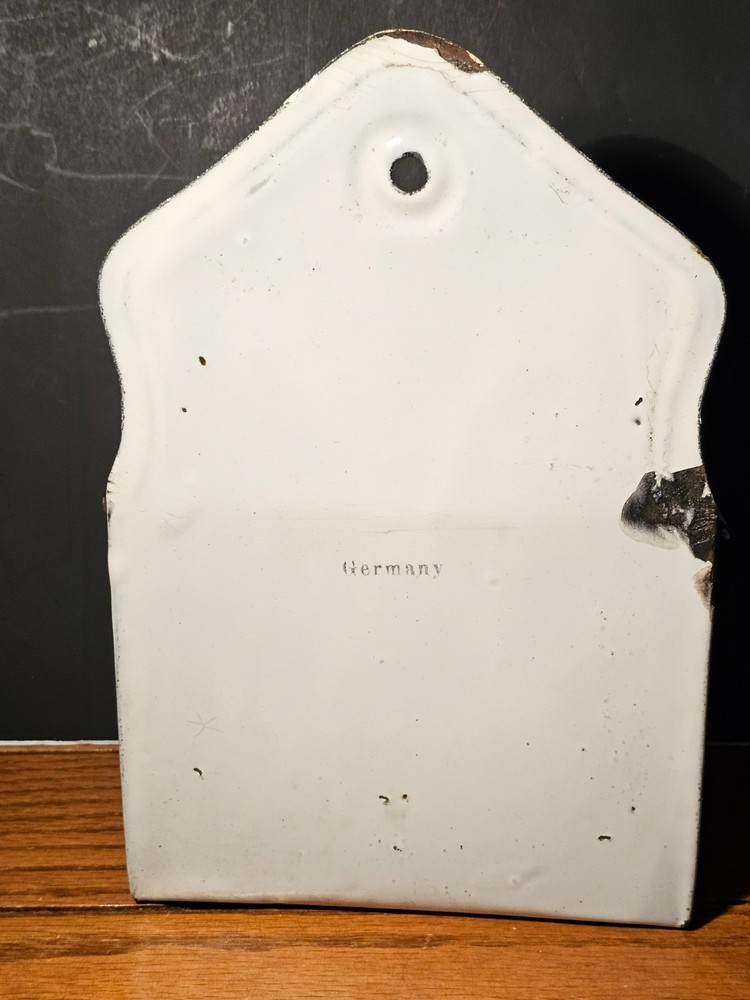 ANTIQUE ENAMEL WARE WALL MOUNT SALT CELLAR GERMANY