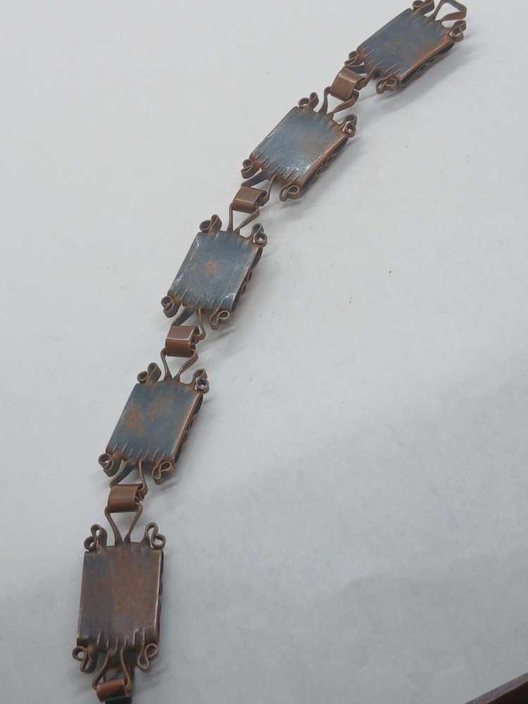 Vintage Rustic Style Copper Amber Bracelet 8"