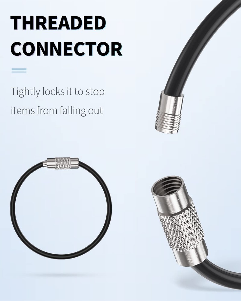 Uniclife 4 Inch Black Wire Keychain Cable Large 12 Pack(Black),