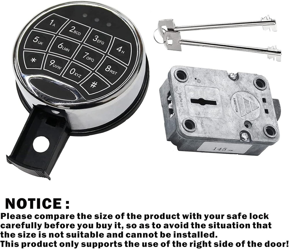 Ambition Safe Lock Replacement Lock Right Hand Swing Bolt With 2 Key