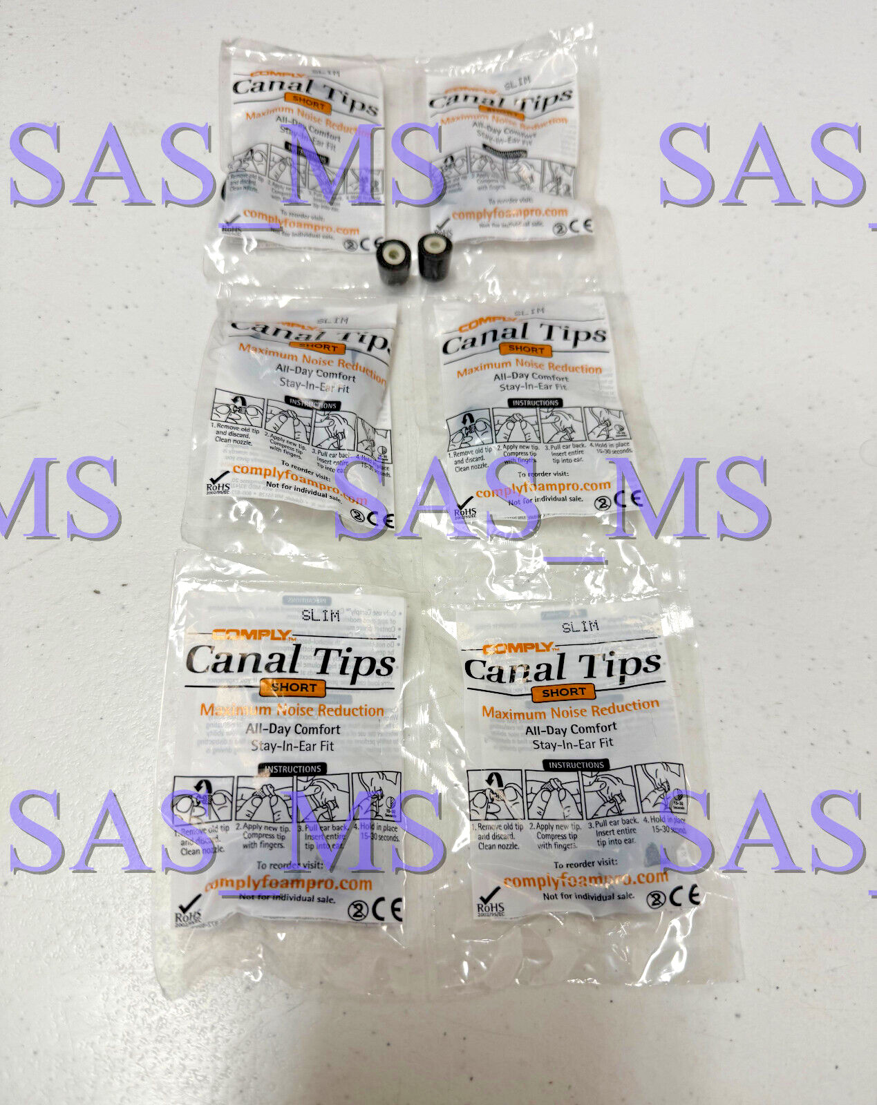 LOT OF 6 PAIRS COMPLY CANAL FOAM TIPS SHORT SLIM SIZE FOR INVISIO X5 HEADSET