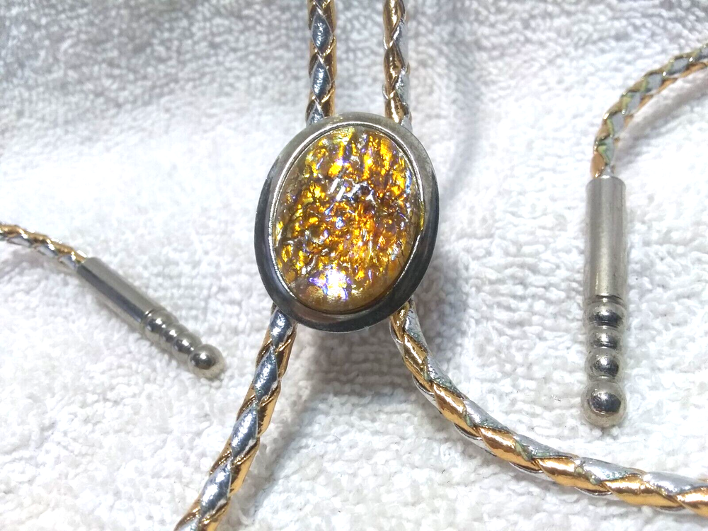 Small Compressed Gold Stone Silver Frame Bolo Tie Gold Shiver Ties Great Shape