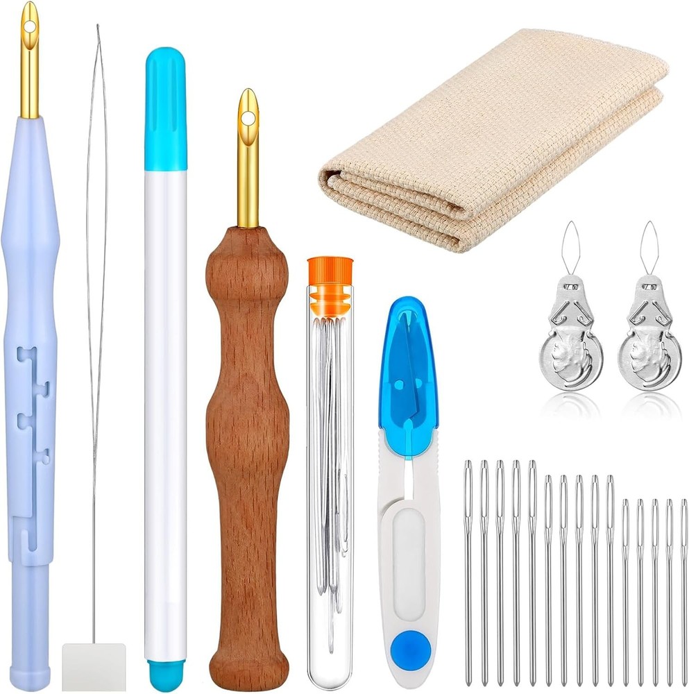 17 Pcs Punch Needle Kit Adjustable Punch Needle Tool Include