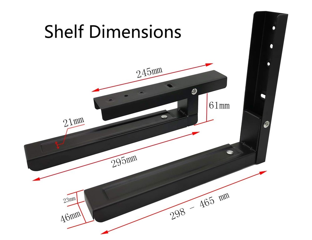 1 Pair Black Universal Microwave Shelf Bracket, Wall Mount, Extend, Foldable