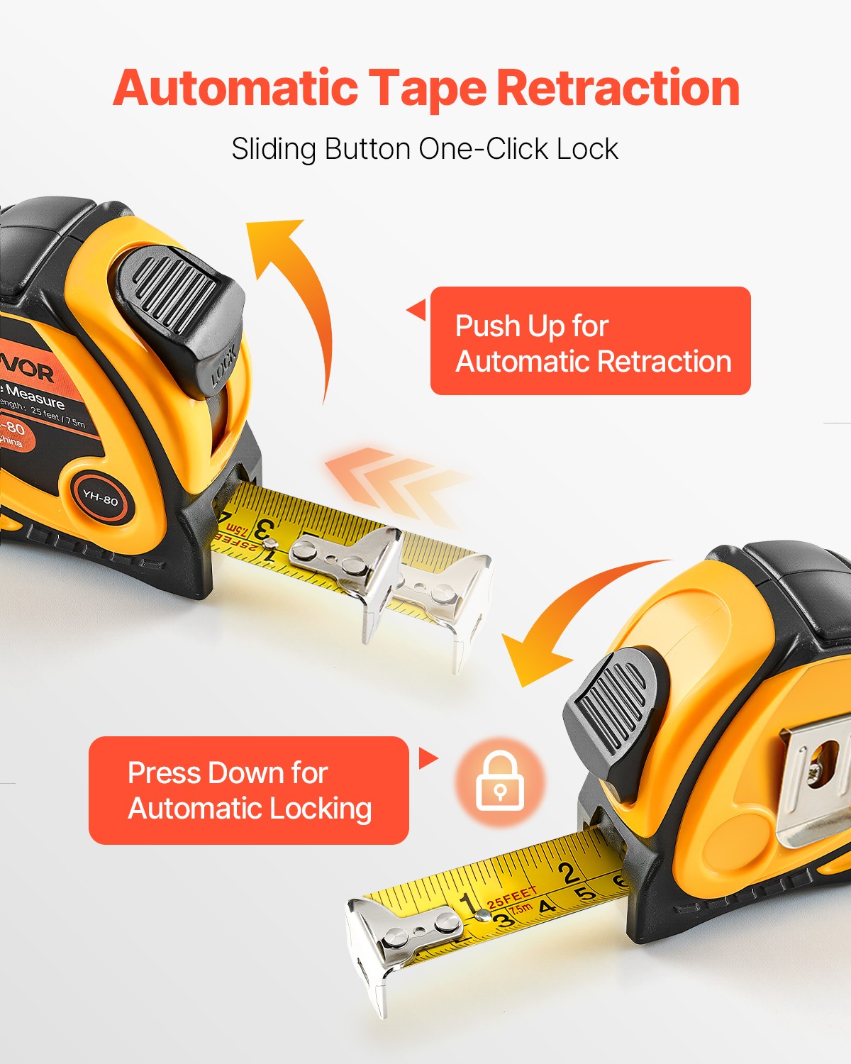 VEVOR 2 Packs Tape Measure 25ft Retractable Imperial Metric for Outdoor