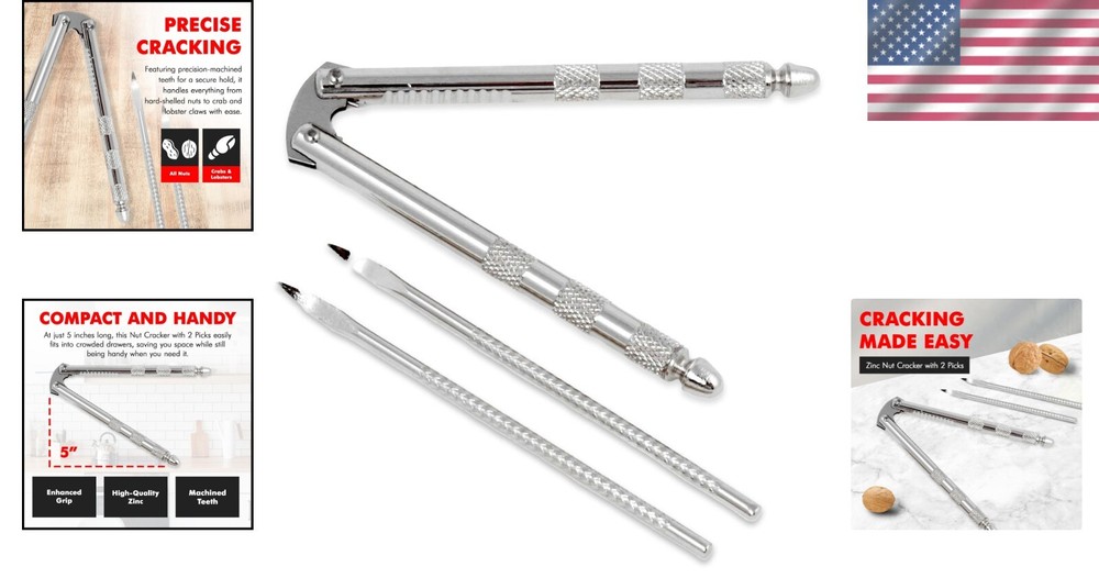 Compact Nut Cracker with Picks - Sturdy Stainless Steel for Effortless Cracking