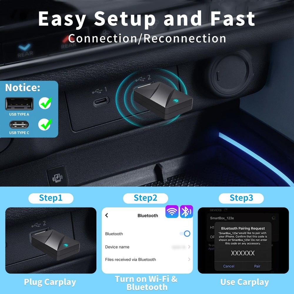 Wireless CarPlay Adapter,Convert Wired to Black